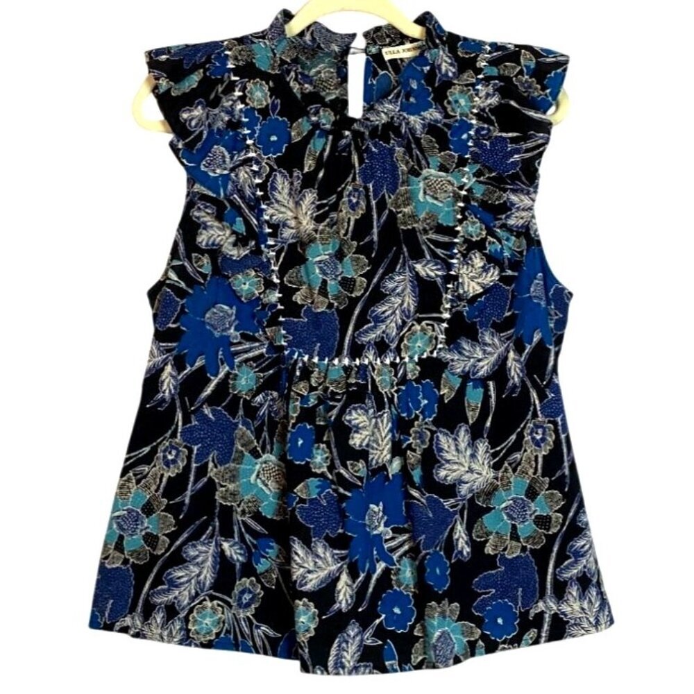 Ulla Johnson Blue Floral Ida Top Size 12 Cotton Blend Sleeveless Design